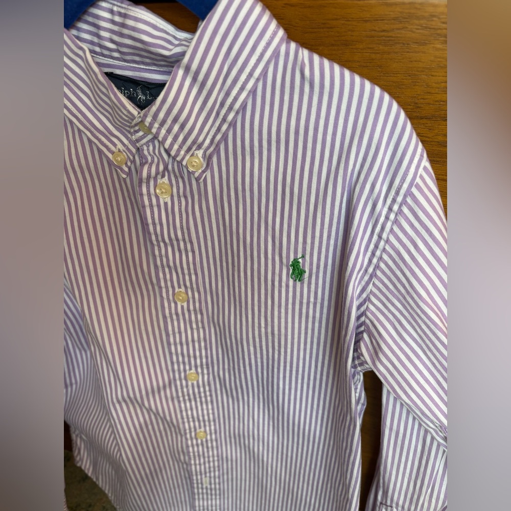 Ralph Lauren Cotton Shirt Boys Purple Striped Long Sleeve Button Classic Size 5 - Picture 8 of 10